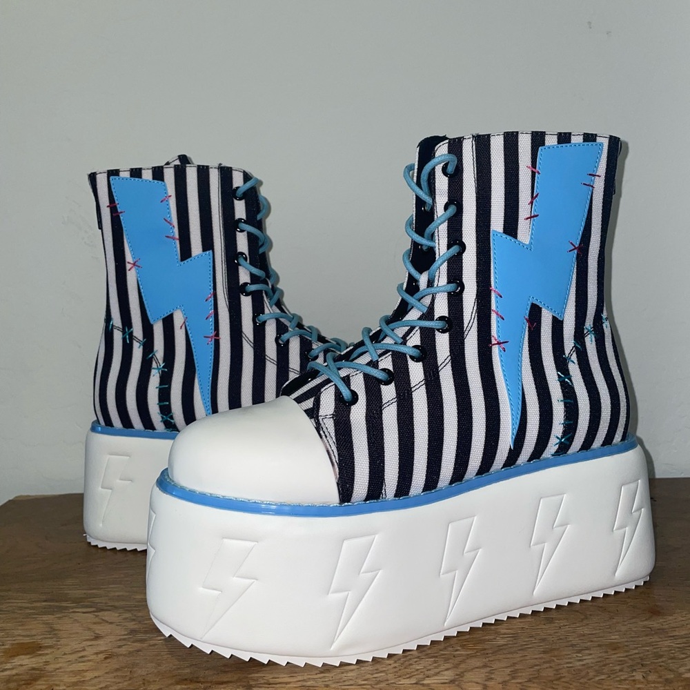 Striped Platform Boots with Blue Lightning Bolt